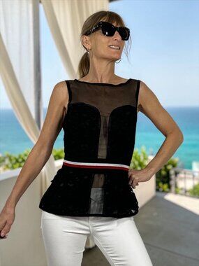 Mangano Sunsky Tank Top Blouse 42 US 6 Black Lace Sheer Summer